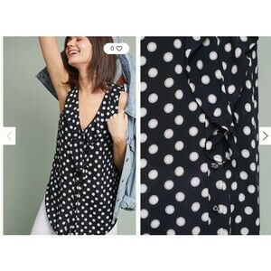 Maeve Anthropologie Polka Dot Ruffle Top Size 10  Preppy
